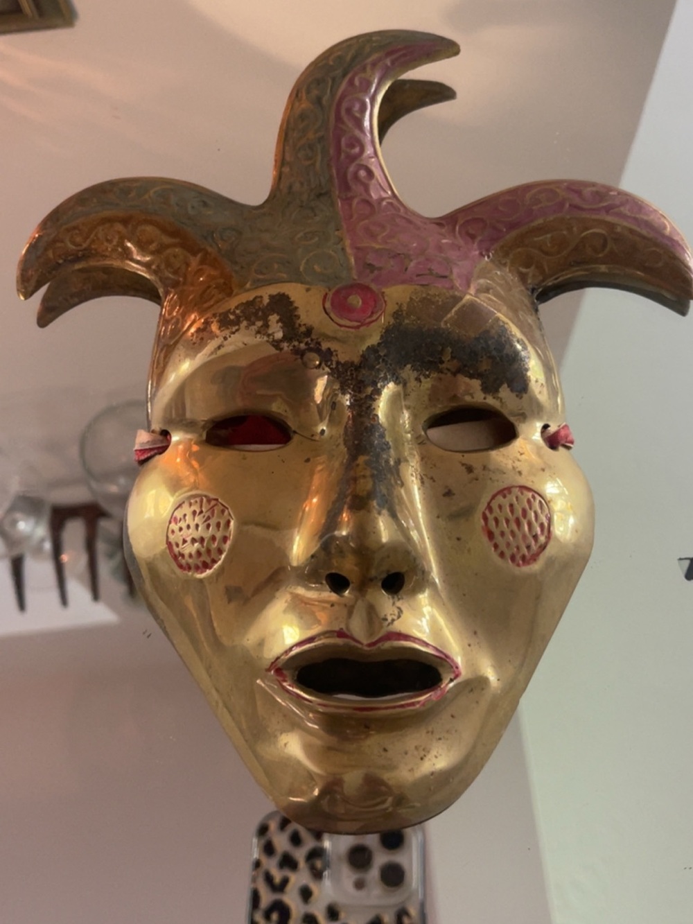 1970s Vintage Brass Jester or Carnival Mask